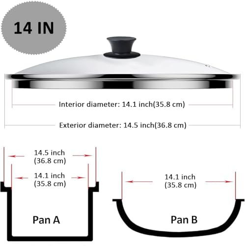 14 Inch Glass Lid For Pots, Pans and Skillets, Clear Glass Lid Replacement with Steam Vent, Stainless Steel Covers, Fit large Frying Pan With Inner dia 14.1-14.4 Inches by Cylvoorp - Image 2