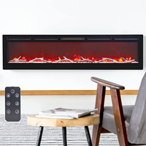72 Inch Recessed and Wall Mounted Electric Fireplace, Fireplace Heater, Touch Screen, Remote Control with Timer, Adjustable Flame Color and Temperature 72"x18"x4.3"