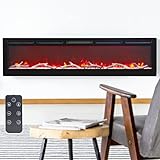 72 Inch Recessed and Wall Mounted Electric Fireplace, Fireplace Heater, Touch Screen, Remote Control