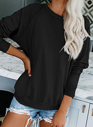 Dokotoo Womens Loose Fit Crewneck Long Sleeve Solid Color Casual Fashion Basic Sweatshirts Pullovers Ladies Winter Plain Tops T Shirts Blouses Outerwear Black Medium