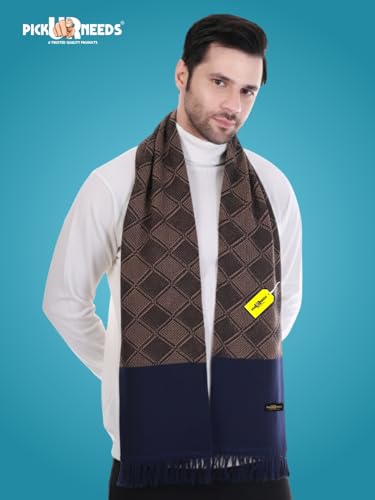 Image of Pick Ur Needs Premium Men's Warm And Stylish Woolen Muffler Angoora With Solid Color Plain Design And Stylish Tussles Ends Muffler For Men
