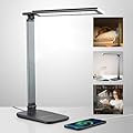 PALANJA LED Desk Lamp for home office, Dimmable Workbench Light, USB Charging Port, Touch Control, Black Desk Lighting, 3 Nightlights, 5 Lighting Temperatures, 10 Brightness Modes, and Tall Design