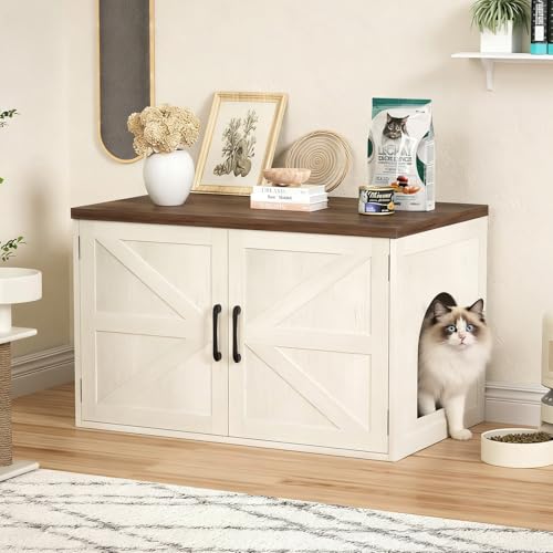 Litter Box Enclosure with Barn Door Cabinet