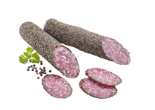 Almgourmet - Salami mit Pfeffermantel - 2 mal 180g - Italienische Pfeffersalami luftgetrocknet - Scharf und aromatisch Cover
