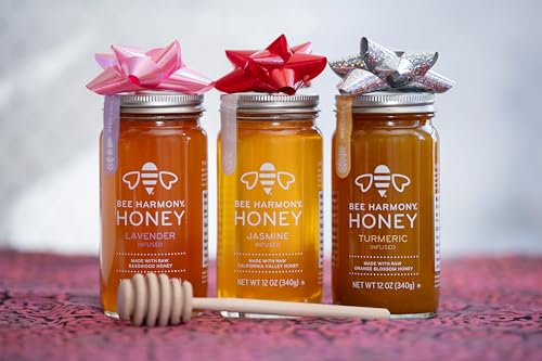 Bee Harmony Floral Infused Raw Honey Variety Pack, (Lavender, Jasmine, and Turmeric), 12 OZ each - Image 4