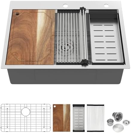 30 Inch Drop In Kitchen Sink Workstation- 30x22x9 Topmount 304 16 Gauge ...