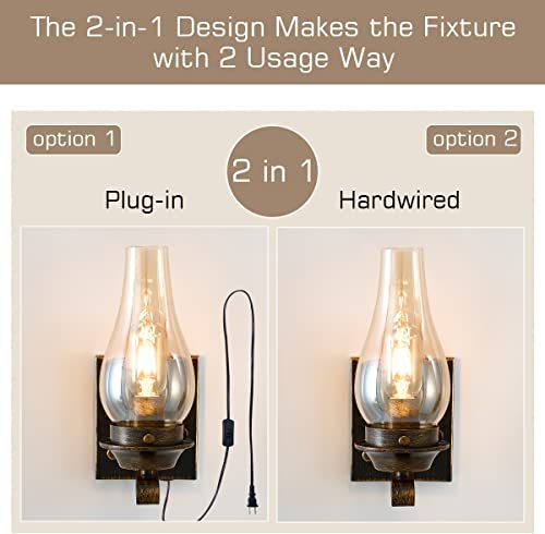 Wall Lights For Bedroom,2-In-1 Oil Rubbed Bronze Farmhouse Lamp Rustic Wall Sconces,Industrial Wall Light Fixtures With Amber Glass,Indoor Vintage Bedside Wall Lighting For Living Room Bathroom,2 Pack #TOP5