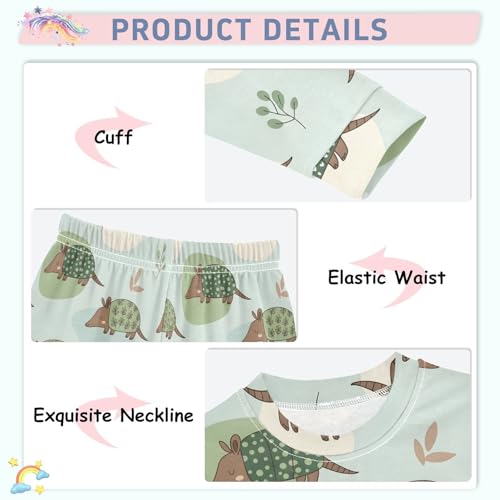 Pajama Sets Long Sleeve Cute Armadillos Green Soft Comfy Sleepwear 2 Piece PJS 3-8T4