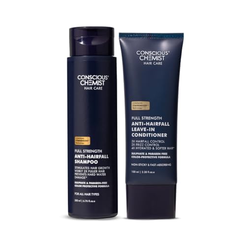 Image of Conscious Chemist Anti Hairfall Shampoo & Conditioner Combo | Saw Palmetto, Yeast Extract, Rosemary Oil, Keratin & Ceramides | Hair Fall Control, Hair Growth & Frizz Reduction | Sulfate & Paraben Free | For All Hair Types | Women & Men