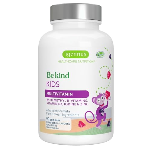 Hoge Absorptie Kinder Multivitamine Gummy, Actieve Formule met Gemethyleerde B-Vitaminen & Vitamine D, Schone Ingrediënten, Leeftijd 4+, Suikervrije Bessensmaak, 90 Vegan Gummies, van Igennus
