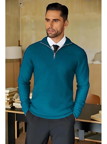 Image of TYSORT Men High Neck Zipper Full Sleeve Waffle Knitted Winter Sweater,Waffle Knit Sweater for Men, Black