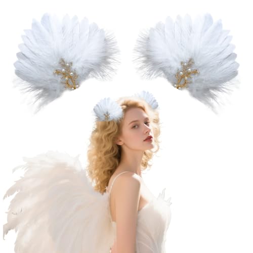 Pinzas para el cabello con plumas blancas y diseño perla