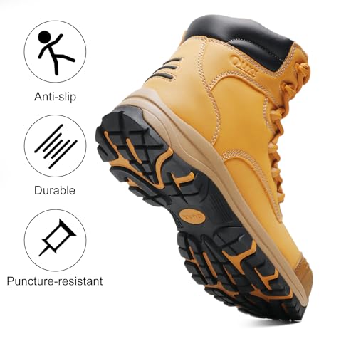 Image of Waterproof Steel Toe Work Boots for Men, 7 inch Safety Boots with Side Zipper, ASTM F2413-18 Rated, Slip Resistant Rubber Sole, Puncture-Proof Kevlar Midsole Construction Boots (OX2721)