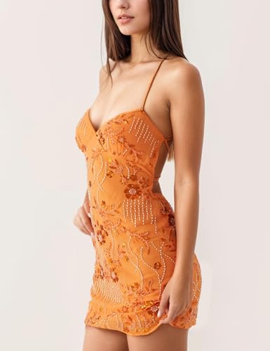 Short Homecoming Dresses Sequin Beading V Neck Spaghetti Straps Sparkly Mini Cocktail Party Dress Summer2