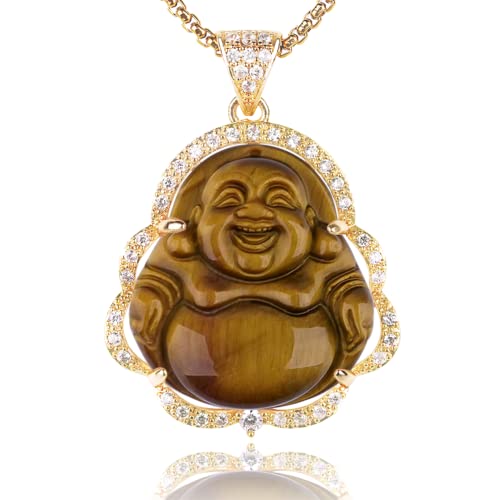 Image of ASGIFT Laughing Buddha Necklace Cubic Zirconia Green Jade Buddha Pendant with 18K Gold Plated Chain Lucky Buddha Necklace Jewelry Gift
