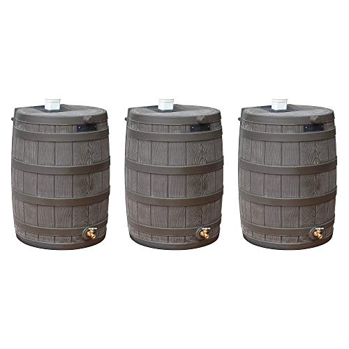 Image of Good Ideas Rain Wizard Water Collection Barrel, 50 Gallon, Oak, 3 Pack