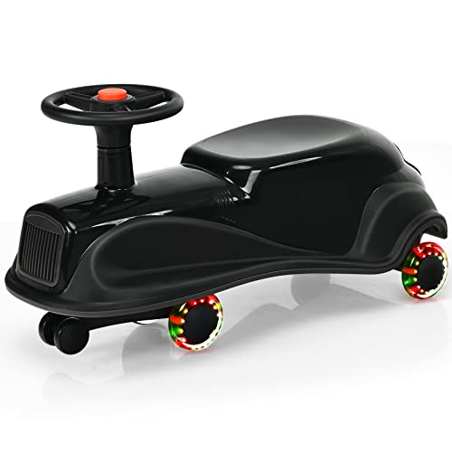 OLAKIDS Wiggle Car Ride On Toy, Swing Car for Kids with LED Flashing Wheels, No Batteries, Gear or Pedals, Outdoor Riding Push, Twist, Turn, Wiggle for Boys Girls Ages 2 Years and Up (Black)