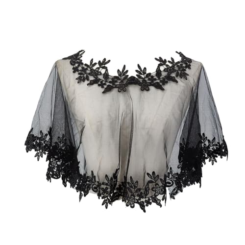 MAYJOYDIY Women's Lace Appliques Shawls Wedding Bridal Cape Shoulder Covers Single Layer Sheer Wedding Floral Lace Cape