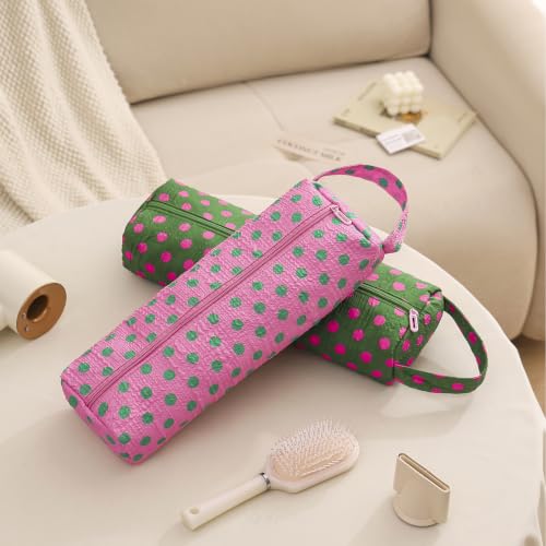 Image of RSRSLEII Polka Dot Hair Tools Travel Bag,Hair Styling Accessories Storage Case for Shark FlexStyle,Dyson Airwrap Hair Dryer,Curling Iron,Straightener,Revlon Hair Tools,Portable&Foldable(22Pink&Green)