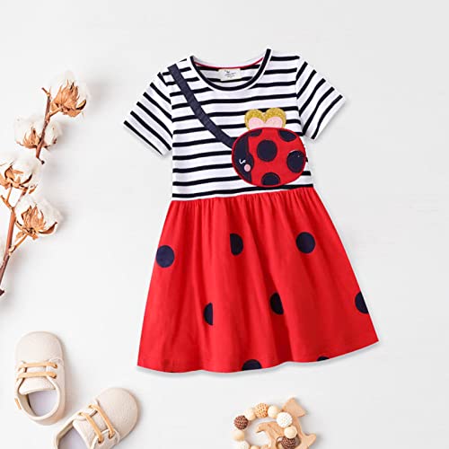 Baby Dress Girls Dress Summer Casual Toddler Girls Dress Cotton Crew Neck Short Sleeve Dress Cute Cartoon (A, 5 Years)2