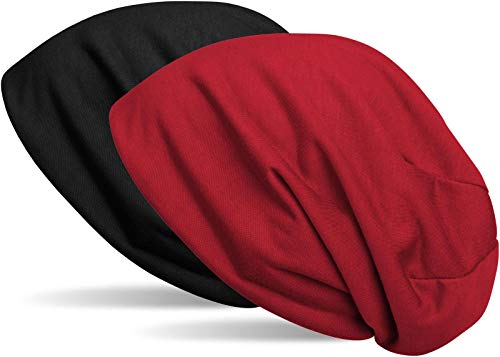 styleBREAKER Beanie Wendemütze in Unifarben, Slouch Mütze, leicht und weich, Longbeanie, Unisex 04024115, Farbe:Schwarz/Bordeaux-Rot