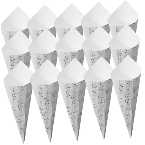 HOMSFOU 50 Conos de Papel Kraft Color Marfil Notas Musicales, Mini Conos para Ramo y Pétalos, Envoltorio Decorativo para Flores de Boda y Fiesta, Soporte para Confeti y Decoración