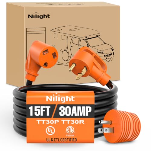 Image of Nilight 15FT 30 Amp RV Extension Cord with Adapter 10 /3 Gauge TT-30P | Adapter 15Amp to 30Amp 125V Heavy Duty Pure Copper STW Wire UL ETL Listed 3 Prong TT-30P TT-30R for Generators Campers
