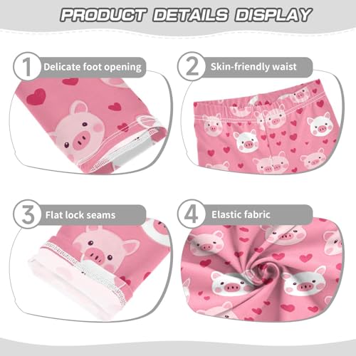 Cute Pig Girls' Leggings Toddler Doodles Pink Hearts Kids Yoga Pants Dance Active Tights 4T3