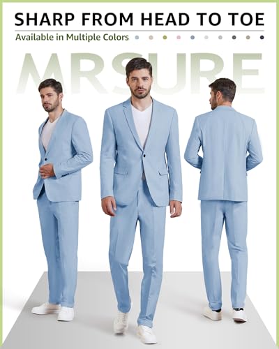 MrSure Mens 2 Piece Regular Fit Linen Suit, Casual Blazer Pants Set, Lightweight Jacket Trouser for Wedding Prom2