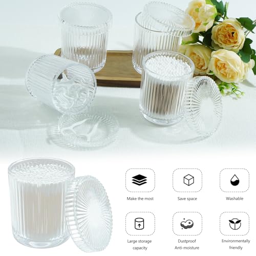 Jollyhilan 2 Pack Glass Container Qtip Holder with Lid, Mouthwash Cup,Cosmetic Storage for Bathroom,Glass Jars for Cotton Swabs,Makeup Pads,Dental Flossers,Jewelry Trays,Glass holders,Clear by Jollyhilan - Image 4