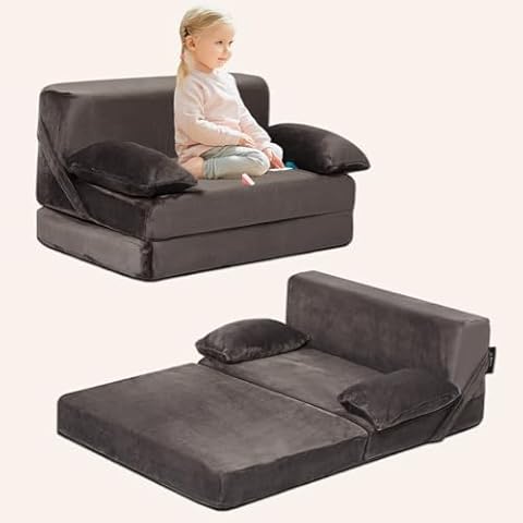 Weighted Idea 2-in-1 Kids Sofa Couch for Girls and Boys, Chairs Comfy Children Couch, Convertible Sofa to Lounger for Reading Sleeping Camping(Grey, 23.5x18x16 inches) Cover