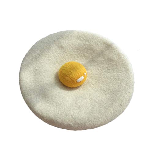 Manual Wool Egg Yolk Beret Lovely Gift for Winter Poached Egg Berets Cap Hat for Women Girls White
