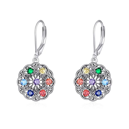 Image of Mandala Chakra Earrings for Women 925 Sterling Silver 7 Chakra Yoga Lotus Dangle Earrings Chakra Jewelleryfor Women
