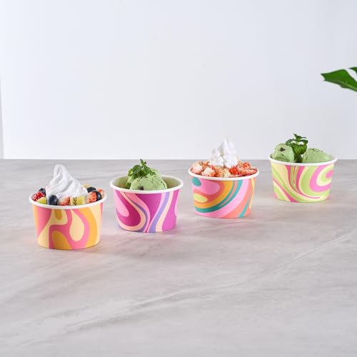 Image of Coppetta 8 Ounce Dessert Cups, 200 Greaseproof Ice Cream Cups - Lids Sold Separately, For Hot And Cold Foods, Midnight Groove Paper Yogurt Bowls, Disposable, Sturdy - Restaurantware