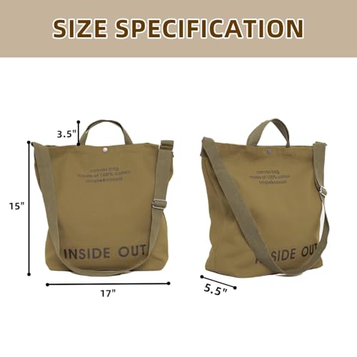 Image of Canvas Tote Bag For Women inside out bag Crossbody Handbag with Adjustable Strap and Coin Purse for Work,Travel,Grocery