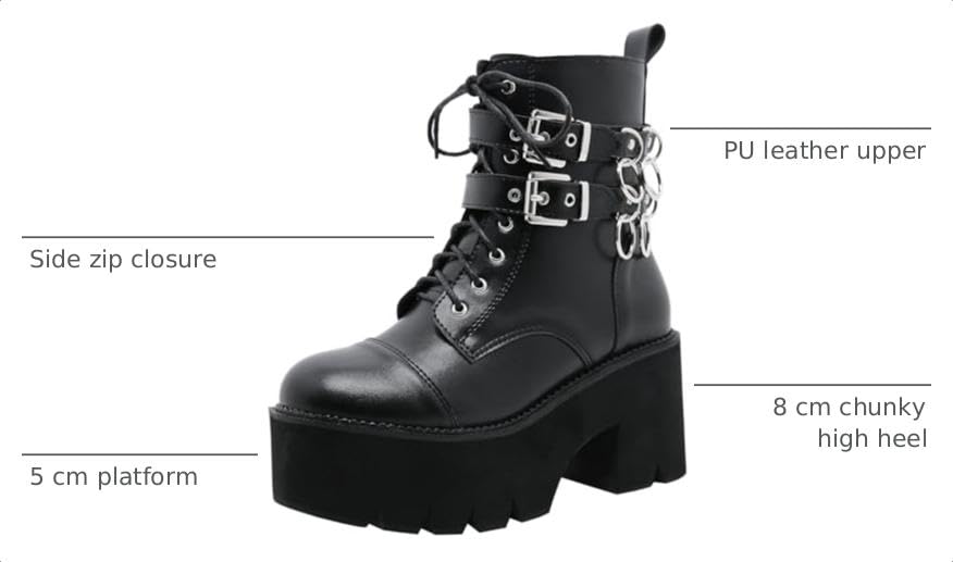 Image of Parisuit Womens Goth Patent Ankle Boots Platform Chunky Combat Boots