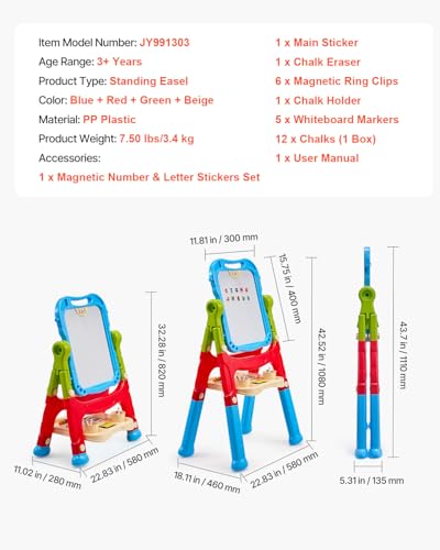 Image of VEVOR Art Easel, 2-in-1 Double-Sided Art Painting Board with Magnetic Whiteboard & Chalkboard, Adjustable Standing Rotatable Detachable Writing & Drawing Board with Painting Accessories for Home