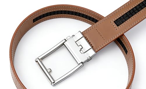 Image of Lingli Men's Belt,Ratchet Dress Belt with Automatic Buckle Brown /Black-Trim to Fit-35mm wide
