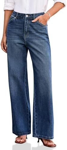 Cicy Bell Damen Jeans Baggy Weitem Bein Jeanshosen Mittlere Taille Denim Boyfriend Hosen mit Taschen