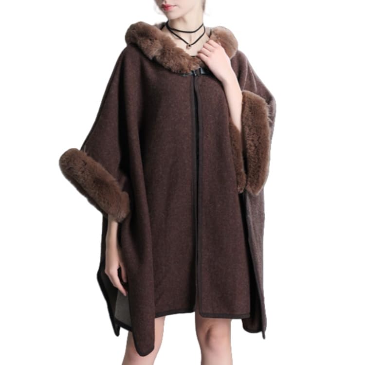Mujer Invierno Poncho Poncho Con Capucha De Invierno Para Mujer Capa Con Cuello De Piel Chal De Piel Sintética Cálido Para Invierno Estola De Moda Cárdigans De Gran Tamaño Abrigo De L