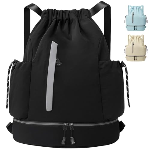 Qoosea Mochilas de cordas impermeáveis saco de desporto, grande capacidade nylon mochila de ginásio com cordão para homem mulher, ginásio Bag de cinta para escola, caminhadas, casual, viagens, praia