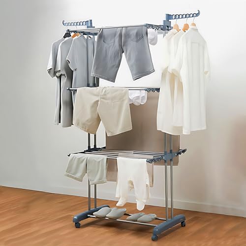 TENDEX INNOVA Tendedero Vertical Plegable 3 Niveles, 6 Alas plegables, 2 Soportes (para 14 Perchas), 36 Ganchos integrados. Ruedas 360º con bloqueo. Hasta 40kg ropa (3 Niveles)