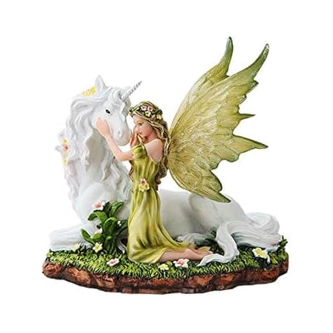 PTC 7 Inch Green Winged Fairy with Magical Unicorn Statue Figurine Cover