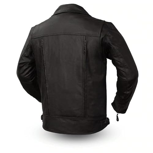 Mens Mastermind Motorcycle Style Leather Jacket (Black, 6X-Large) #TOP1