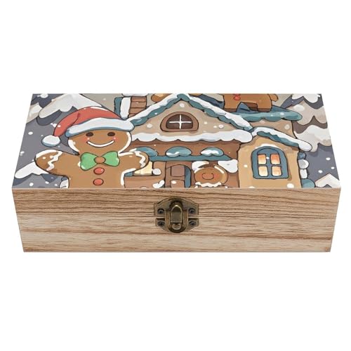 JCPQDWTD Grande scatola portaoggetti in legno di pan di zenzero, grande, retrò, con coperchio, per decorare la casa, ideale per ricordi, bigiotteria, gioielli