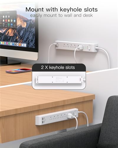 Image of 2 Pack Power Strip, Extension Cord 15FT, Surge Protector with 6 Outlets and 4 USB Ports (2 USB C), Flat Plug Overload Protection, Extension Cord with Multiple Outlets, Wall Mount for Home Dorm College