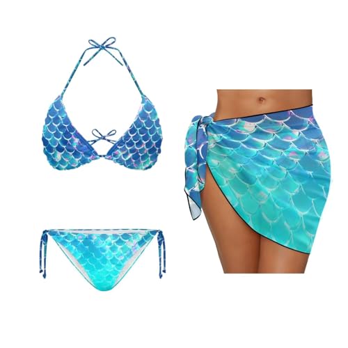 Women's Sexy Bikini Set with Beach Sarong Cover Ups Quick Dry Swimsuit and Sheer Coverups Summer Bathing Suits