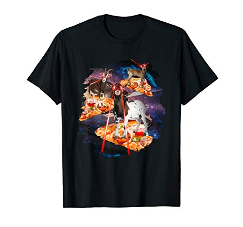 Goat With Laser Eyes I Goats Farm Laser Space Pizza T-Shirt
