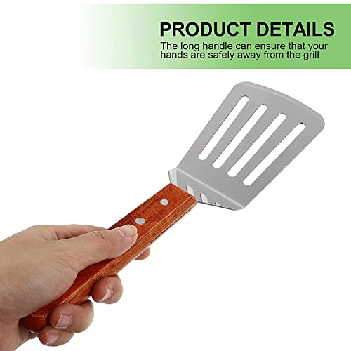 Image of Stainless Steel Slotted Spatula with Wooden Handle Hamburger Turner Fish Spatula Turner Flat Top Grill Spatula for Cooking BBQ