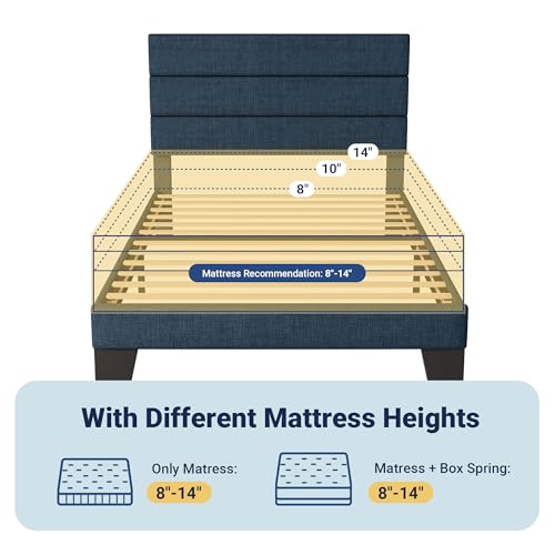 Image of Allewie Twin Size Platform Bed Frame with Fabric Upholstered Headboard